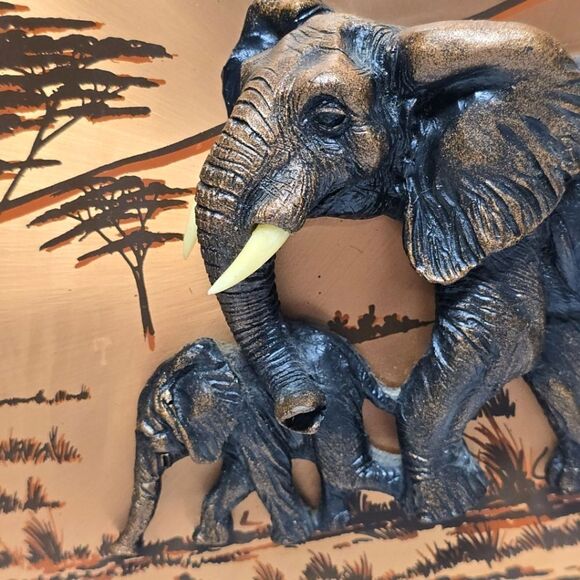 John Louw Signed 3D Copper Wall Art African Elephant Momma With Baby 19.5x13.5” - Picture 4 of 8